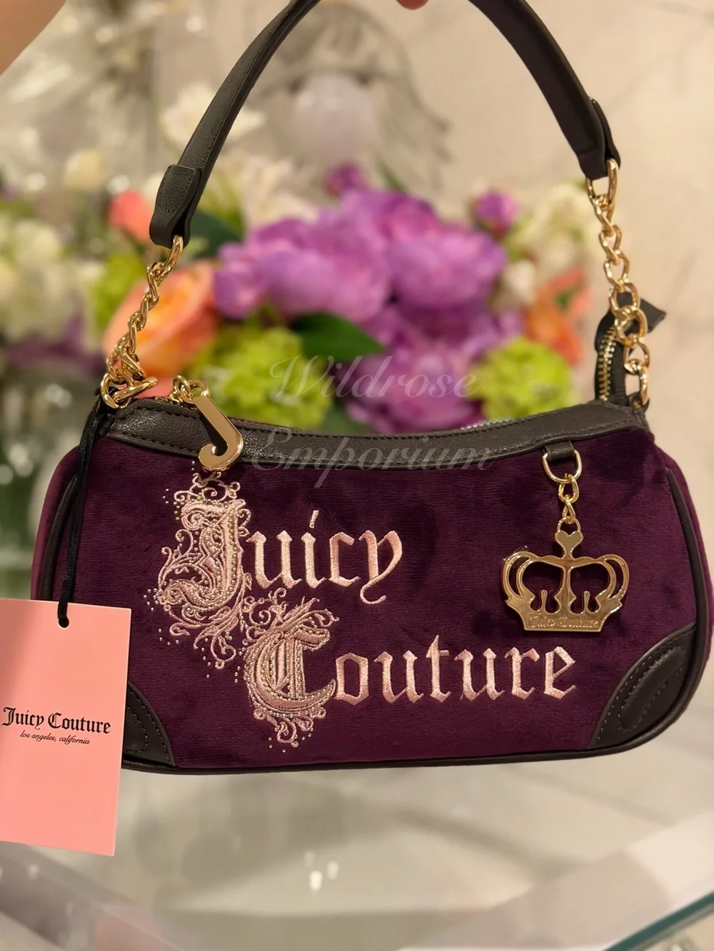 Juicy Couture Renaissance pickled beet purple gothic logo velour satchel Charm